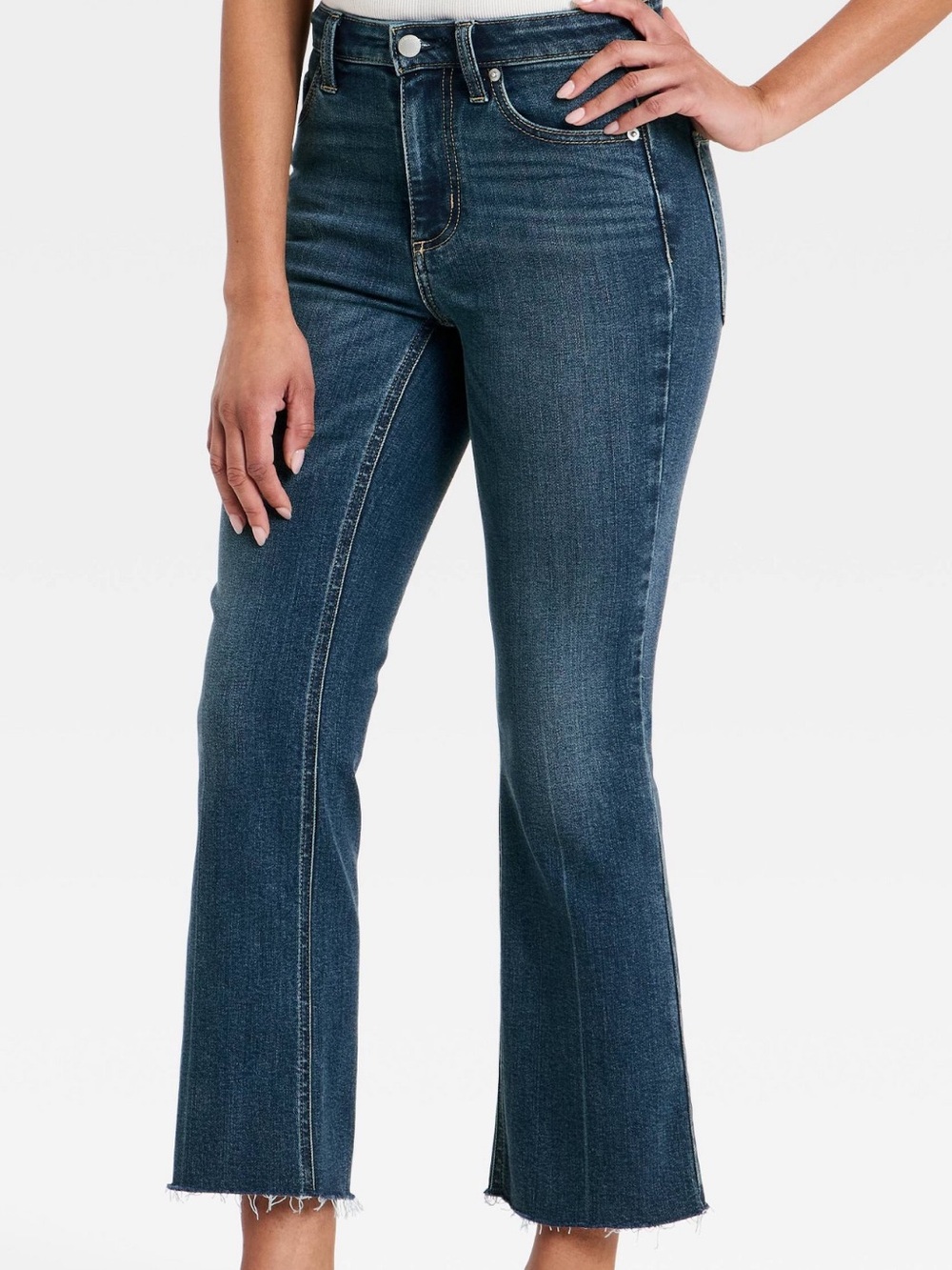 Zara Dark Blue Cropped Flare Jeans